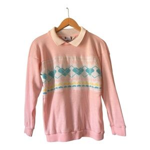 Eileen Vintage Double Collar Pastel Sweater Size M Hearts